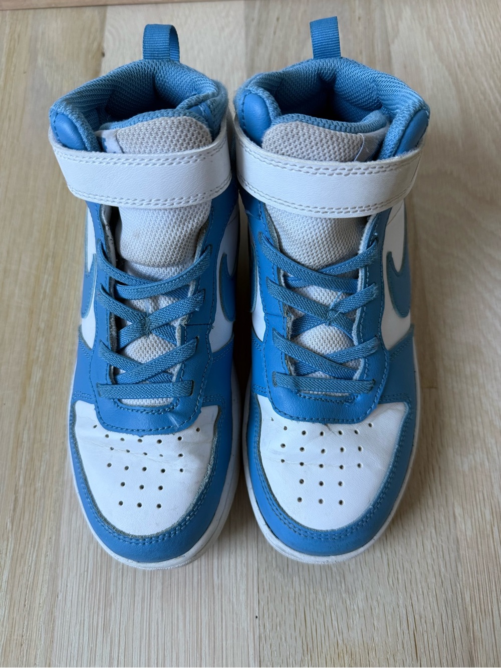 Nike Kids Blue and White High-Top Sneakers with Velcro Strap